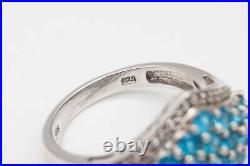 Vintage Blue & White Cubic Zirconia Sterling Silver Ring Size 7
