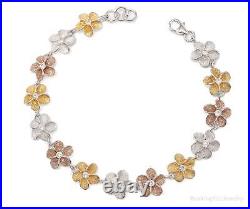 Vintage Cubic Zirconia Flowers Sterling Silver Three Tone Bracelet