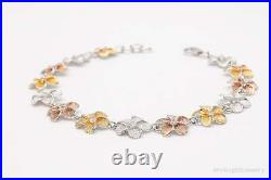 Vintage Cubic Zirconia Flowers Sterling Silver Three Tone Bracelet