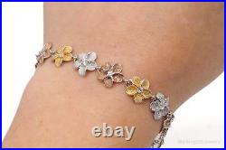 Vintage Cubic Zirconia Flowers Sterling Silver Three Tone Bracelet