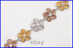 Vintage Cubic Zirconia Flowers Sterling Silver Three Tone Bracelet