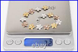 Vintage Cubic Zirconia Flowers Sterling Silver Three Tone Bracelet