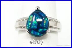 Vintage Cubic Zirconia Opal Sterling Silver Ring Size 8