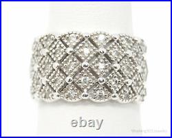 Vintage Designer Cubic Zirconia Sterling Silver Statement Wide Band Ring Sz 7