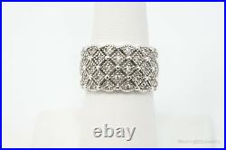 Vintage Designer Cubic Zirconia Sterling Silver Statement Wide Band Ring Sz 7