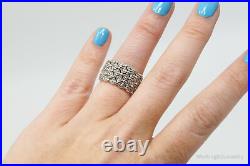 Vintage Designer Cubic Zirconia Sterling Silver Statement Wide Band Ring Sz 7