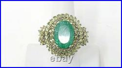 Vintage Emerald and Cubic Zirconia Sterling Silver Statement Ring Size 9