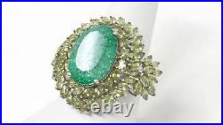 Vintage Emerald and Cubic Zirconia Sterling Silver Statement Ring Size 9