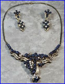 Vintage Estate Sterling Silver Cubic Zirconia Blue Sapphire Necklace & Earrings