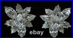 Vintage Fantasia By Deserio Sterling Cubic Zirconia Cluster Ear Clips With Drop