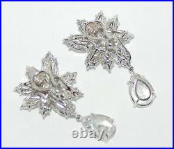 Vintage Fantasia By Deserio Sterling Cubic Zirconia Cluster Ear Clips With Drop