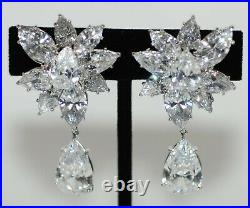 Vintage Fantasia By Deserio Sterling Cubic Zirconia Cluster Ear Clips With Drop