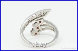 Vintage Garnet Hearts Cubic Zirconia Sterling Silver Ring Size 6.75 Adjustable