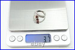 Vintage Garnet Hearts Cubic Zirconia Sterling Silver Ring Size 6.75 Adjustable