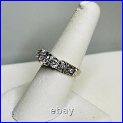 Vintage In Pouch Signed Tacori IV 925 Sterling Silver Triple Cubic Zirconia Ring
