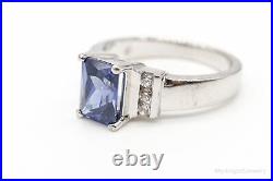 Vintage Iolite Cubic Zirconia Sterling Silver Ring Size 7.25