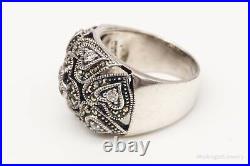 Vintage Judith Jack Cubic Zirconia Marcasite Sterling Silver Ring Size 6.25