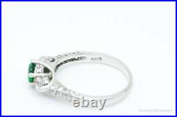 Vintage Lab Emerald Cubic Zirconia Sterling Silver Ring Size 9