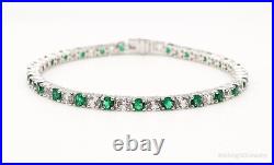 Vintage Lab Emerald Cubic Zirconia Sterling Silver Tennis Bracelet