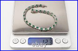 Vintage Lab Emerald Cubic Zirconia Sterling Silver Tennis Bracelet