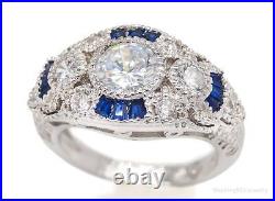 Vintage Lab Sapphire Cubic Zirconia Sterling Silver Ring Size 5.25
