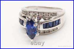 Vintage Lab Sapphire Cubic Zirconia Sterling Silver Ring Size 7