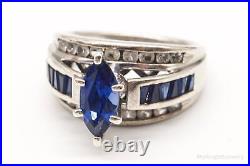 Vintage Lab Sapphire Cubic Zirconia Sterling Silver Ring Size 7