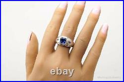 Vintage Lab Sapphire Cubic Zirconia Sterling Silver Ring Size 9.75