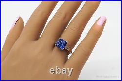 Vintage Large Blue Cubic Zirconia Sterling Silver Ring Size 7