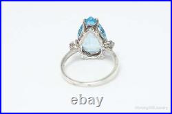 Vintage Large Blue Topaz Cubic Zirconia Sterling Silver Statement Ring Size 6.75
