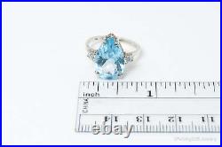Vintage Large Blue Topaz Cubic Zirconia Sterling Silver Statement Ring Size 6.75