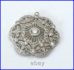 Vintage Large Cubic Zirconia Necklace Pendant Art Nouveau Style Sterling Silver