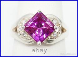 Vintage Large Pink Cubic Zirconia Sterling Silver Ring Size 7.25