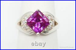 Vintage Large Pink Cubic Zirconia Sterling Silver Ring Size 7.25