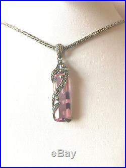Vintage Large Pink Ice Pink Cz Cubic Zirconia Marcasite Pendant Sterling Silver