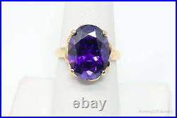 Vintage Large Purple Cubic Zirconia Gold Vermeil Sterling Silver Ring Size 7.75