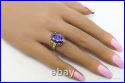 Vintage Large Purple Cubic Zirconia Gold Vermeil Sterling Silver Ring Size 7.75