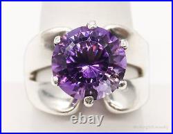 Vintage Large Purple Cubic Zirconia Sterling Silver Ring Size 9