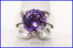 Vintage Large Purple Cubic Zirconia Sterling Silver Ring Size 9