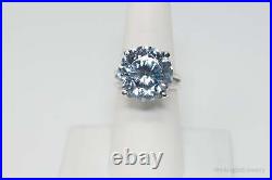 Vintage Large Steel Blue Cubic Zirconia Sterling Silver Cocktail Ring Sz 7