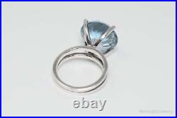Vintage Large Steel Blue Cubic Zirconia Sterling Silver Cocktail Ring Sz 7