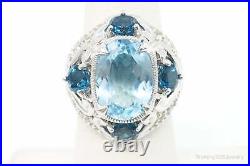 Vintage London Blue Topaz Cubic Zirconia Ring Sterling Silver Size 6