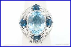 Vintage London Blue Topaz Cubic Zirconia Ring Sterling Silver Size 6