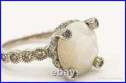 Vintage Mother Of Pearl Cubic Zirconia Sterling Silver Ring Size 5