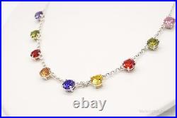 Vintage Multi Rainbow Colors Cubic Zirconia Sterling Silver Necklace