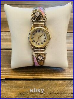 Vintage Navajo Opal, Cubic Zirconium, Sterling Silver & Overlay Gold Watch