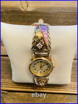 Vintage Navajo Opal, Cubic Zirconium, Sterling Silver & Overlay Gold Watch