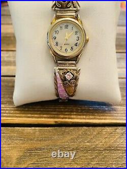 Vintage Navajo Opal, Cubic Zirconium, Sterling Silver & Overlay Gold Watch