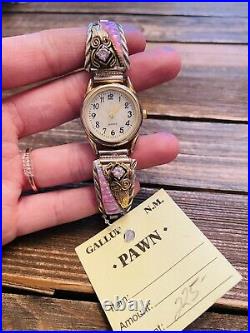 Vintage Navajo Opal, Cubic Zirconium, Sterling Silver & Overlay Gold Watch