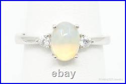 Vintage Opal Cubic Zirconia Sterling Silver Ring Size 7.5 Adjustable